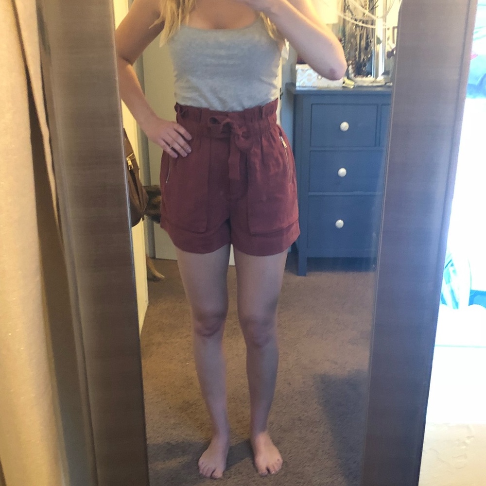 High waisted red shorts